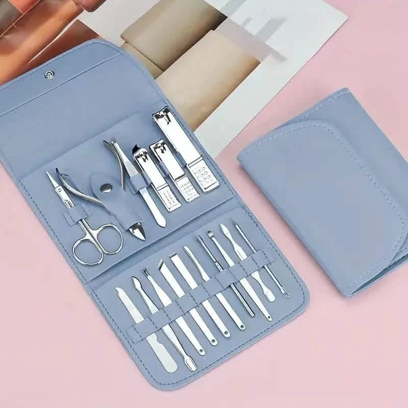 16-Pieces: Nail Clippers Manicure Tool Set with Portable Travel Case