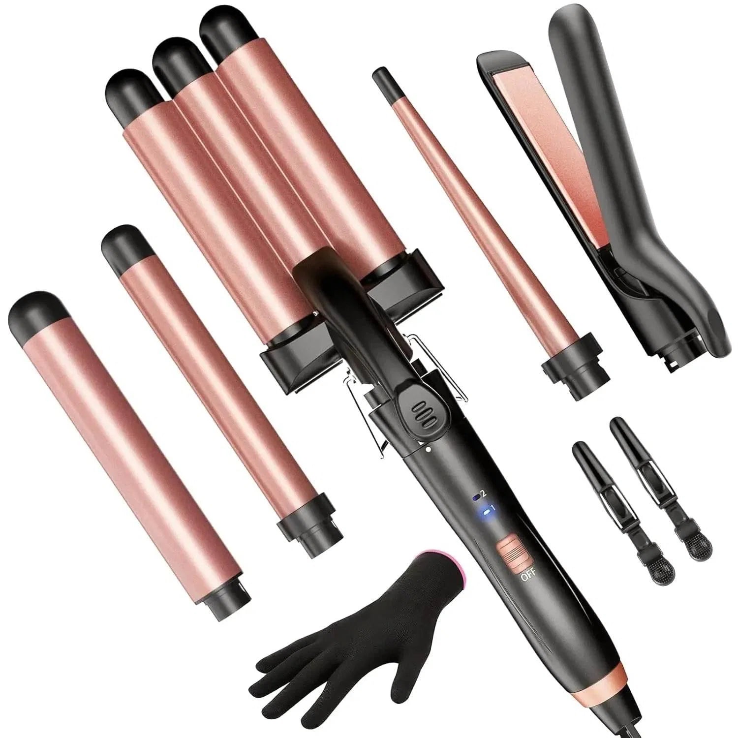 5 in 1 Wand Curling Iron-Curling Wand Set with Hair Straightener