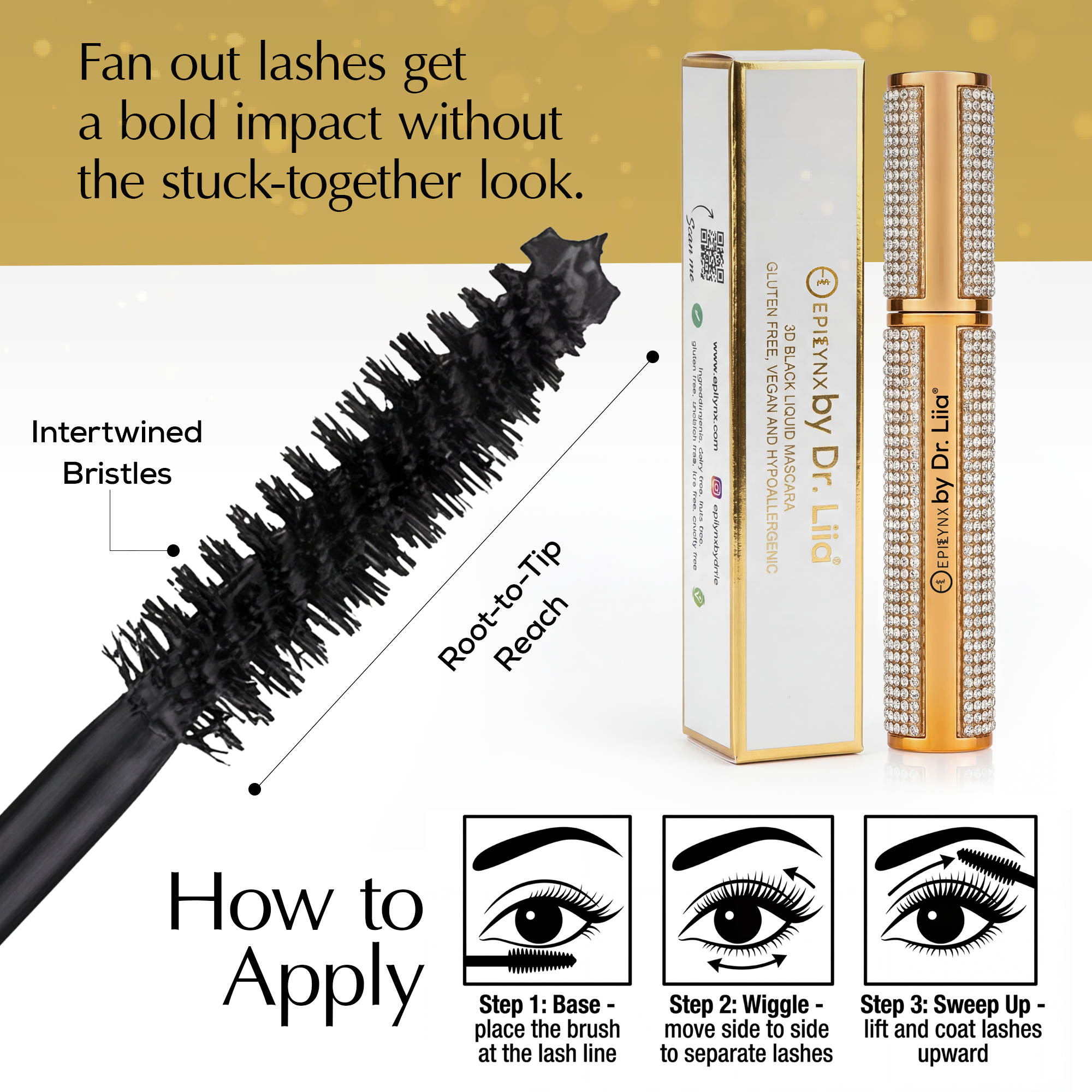 Hypoallergenic Mascara for Sensitive Eyes – Mega Volume for Thinning Lashes, Contact-Lens Safe