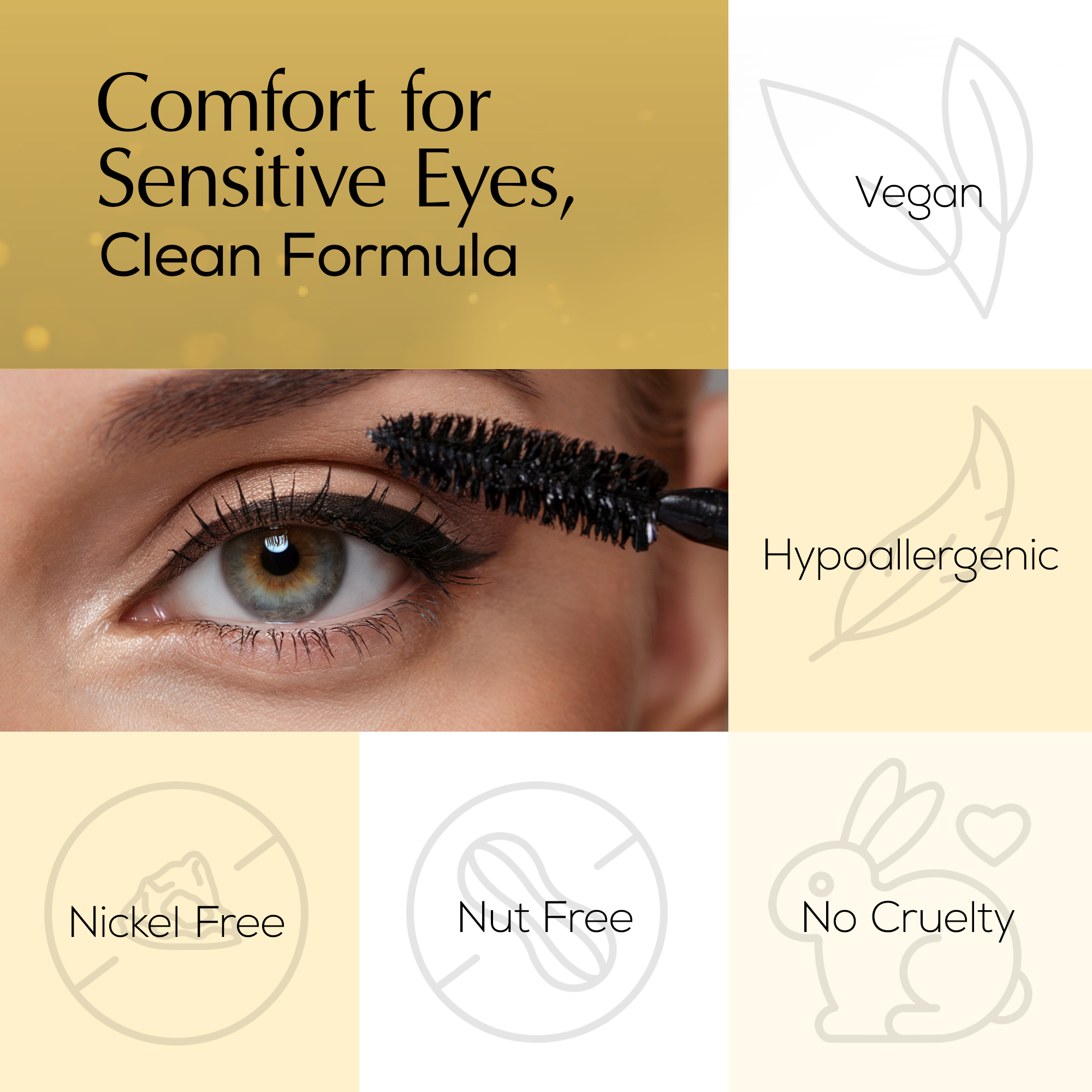 Hypoallergenic Mascara for Sensitive Eyes – Mega Volume for Thinning Lashes, Contact-Lens Safe